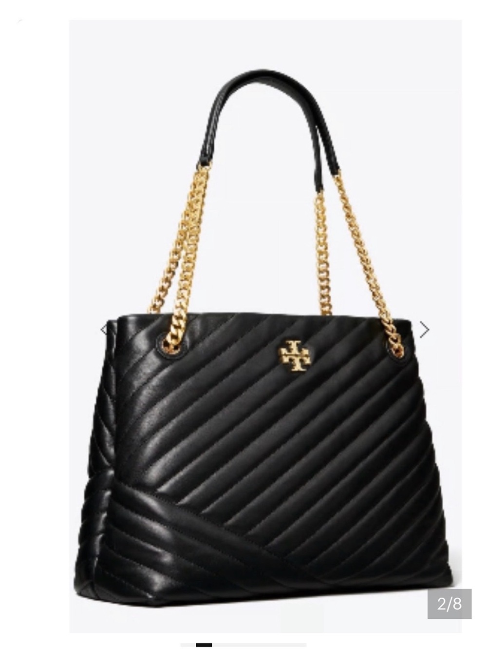 Tory Burch Kira Chevron Tote bag, NewElegant Black Quilted with Chain-Handle  .